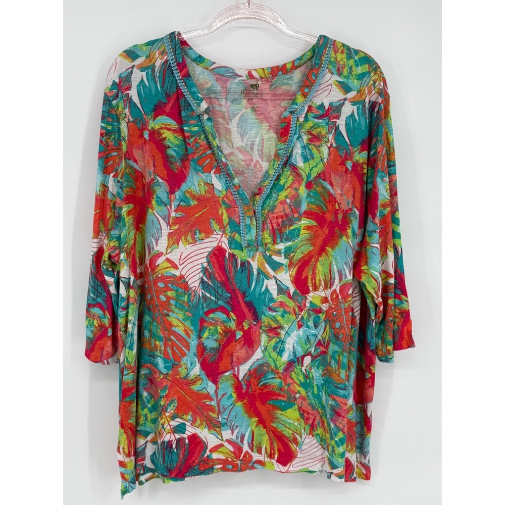 Palm Harbour Sz 2X Floral Tropical Print Tunic Top Womens 3/4 Sleeve Lesotho